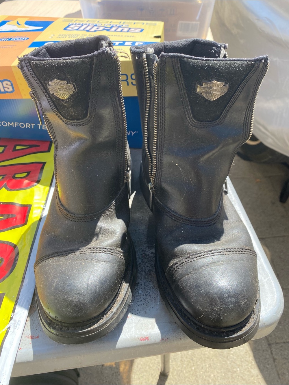 Harley-Davidson Black Leather Zip-Up Motorcycle Boots